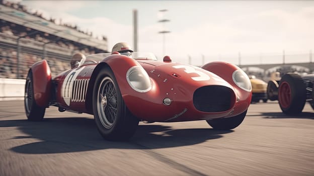 Vintage racing car on the track. Retro auto sport event with fast classic cars. Generated AI