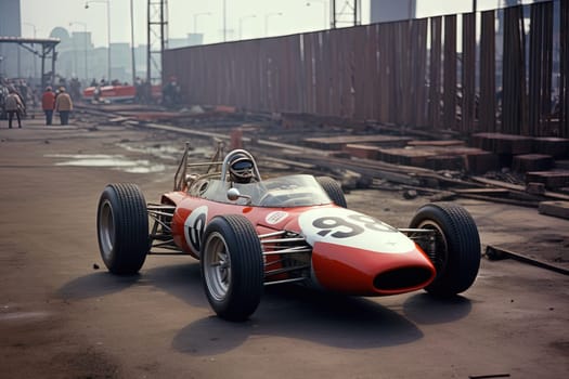 Retro racing car on the track. Vintage sport car championship. Generated AI