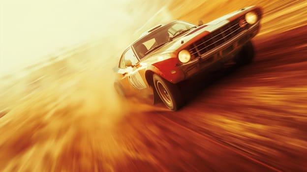 High speed shot of a rally car made from cinematic angle. Fast sports car with speed lines. Generated AI