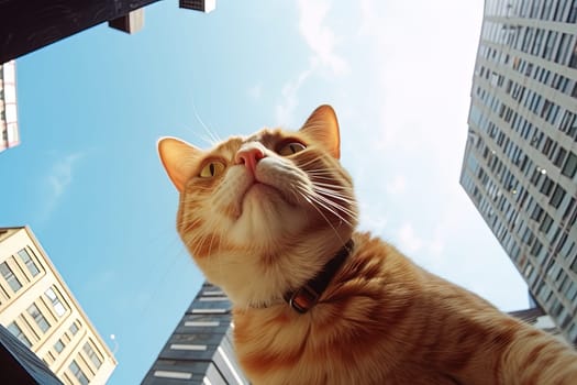 Curious cat looking at the camera, sniffing and closing up. Generated AI