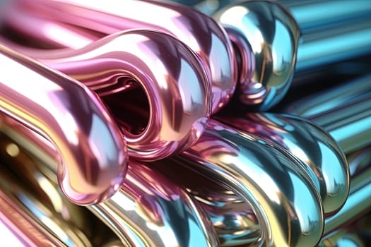Abstract chrome pipes composition. Industry themed background with shiny metallic connected pipes. Generated AI