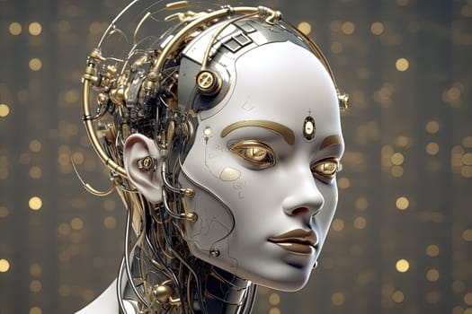 Cyborg or digitally improved human. Artificial intelligence and technology concept with advanced woman. Generated AI
