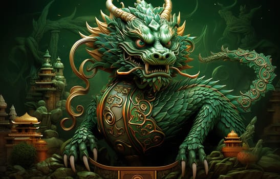 Green dragon, traditional mysterious monster of asian mythology. Generated AI