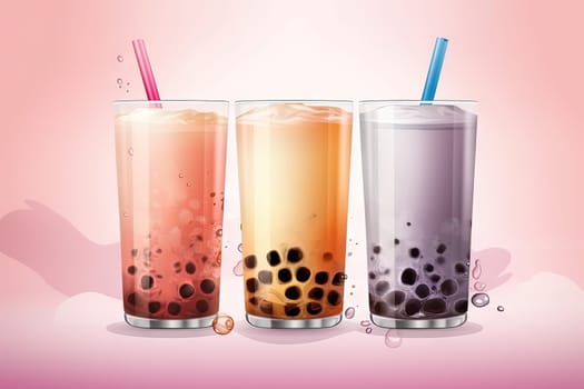 Fruit juice and berries in bubble tea with juicy splash in the glass. Generated AI