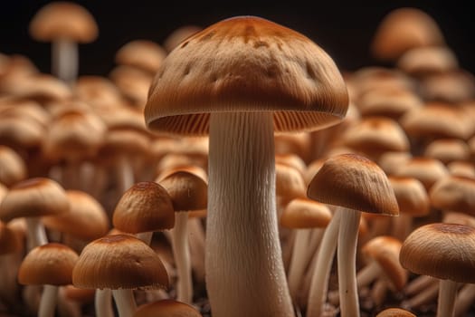 Abstract boletus mushrooms. Big fungus with mushroom plates close up image. Generated AI