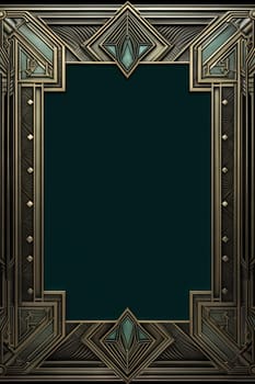 Golden art deco frame with ornament. Retro golden art deco or art nouveu frame in roaring 20s style. Generated AI