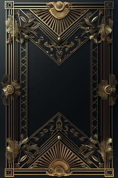 Golden art deco frame with ornament. Retro golden art deco or art nouveu frame in roaring 20s style. Generative AI