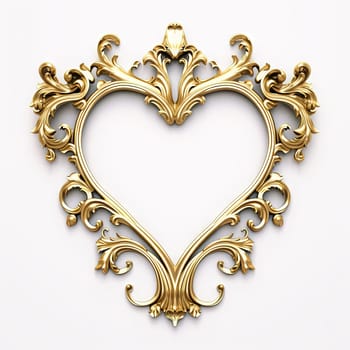 Romantic golden ornamental heart shaped frame in royal or empire style. Retro golden frame with vintage ornament. Generated AI