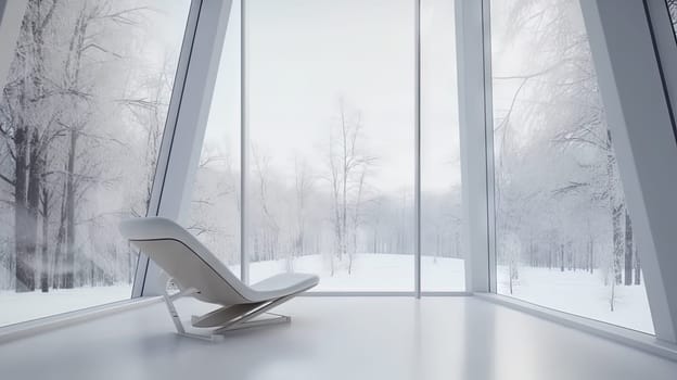 A white room with chairs and a good view. Futuristic business room for work and meetings. Generated AI.