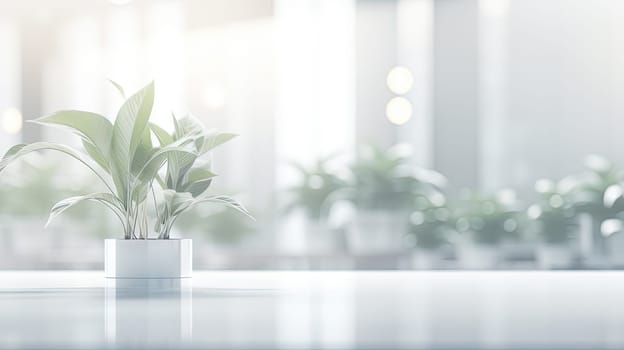 White office space with green plant. Greenery in the clean and bright corporate workspace. Generated AI