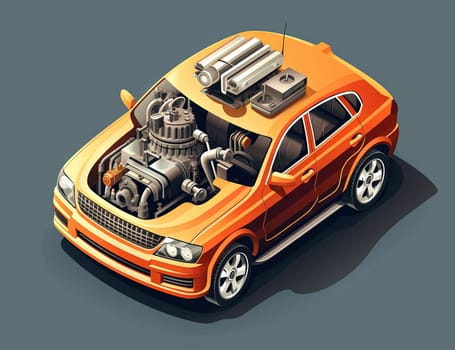 Isometric sports car with powerful engine. Motor sport icon isolated. Generated AI