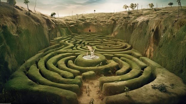 Surreal labyrinth concept with magic maze and ancient pathway. Generated AI