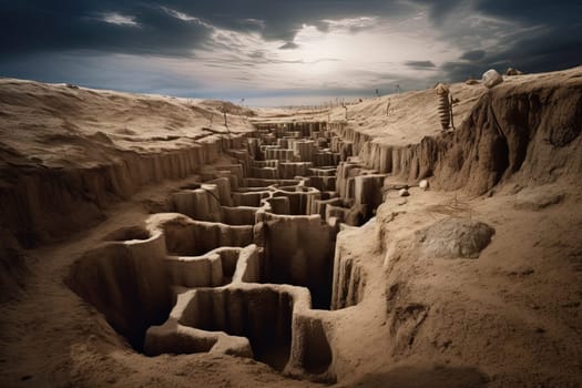 Surreal labyrinth concept with magic maze and ancient pathway. Generated AI