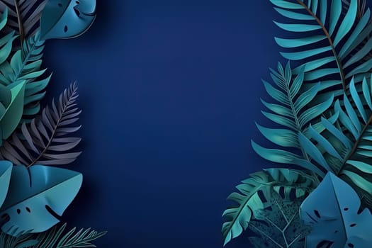 Tropical leaves frame with vibrant colors in 3D style. Generated AI