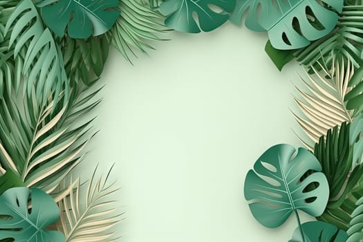 Tropical leaves frame with vibrant colors in 3D style. Generated AI