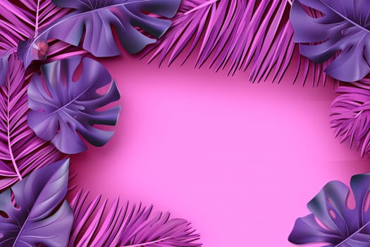 Tropical leaves frame with vibrant colors in 3D style. Generated AI