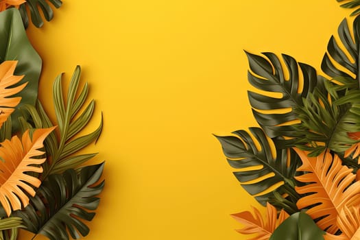 Tropical leaves frame with vibrant colors in 3D style. Generated AI