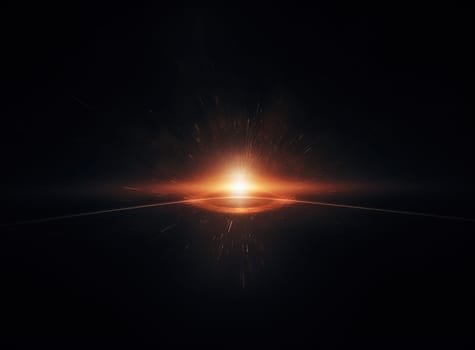 Light flare in the dark space. Abstract background with shiny lens glare effect. Generated AI