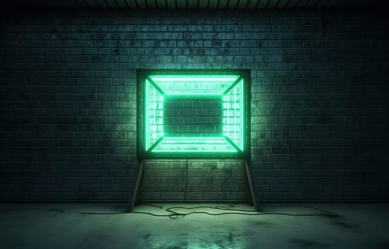 Neon lamp with square shape in the club or on the street. Generated AI
