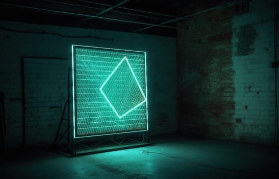 Neon lamp with square shape in the club or on the street. Generated AI
