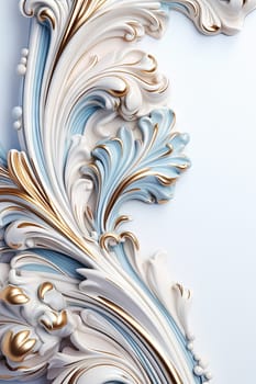 Ornament or element of art nouveau ceramic foliage frame corner. Close up luxury decoration with stylized leaves. Generated AI