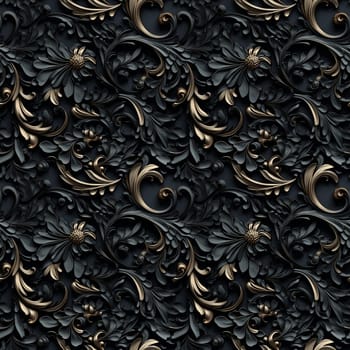 Black and white seamless pattern with classic flower and foliage ornament. Seamless texture background. Generated AI