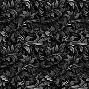 Black and white seamless pattern with classic foliage ornament. Seamless texture background. Generated AI