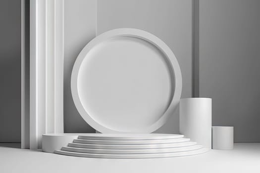 3d pedestal for a product display. Podium scene shot with geometric platform. Generated AI.