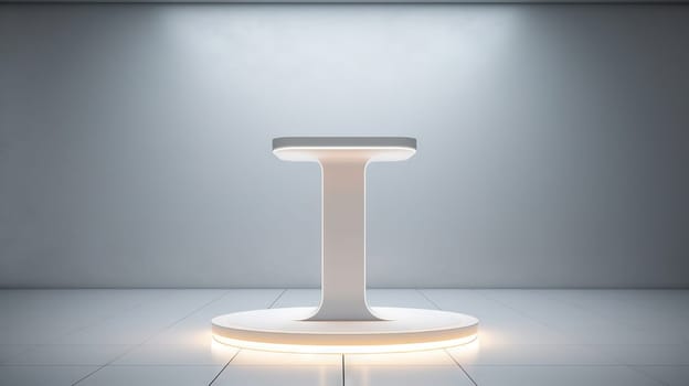 Futuristic pedestal with neon glow. Product presentation mock up for cosmetic product display. Podium, stage, pedestal or platform. Generated AI