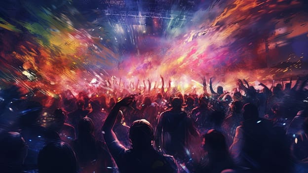 People dancing on the night party in club. Happy crowd having fun dancing with music. Generated AI