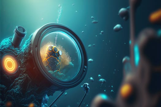 Scientific device for medical research in laboratory. Abstract microscope composition. Generated AI