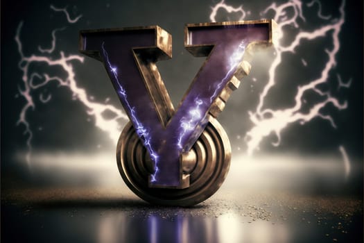 Metallic letter Y with electric sparkles and lighning bolts effect. Generated AI