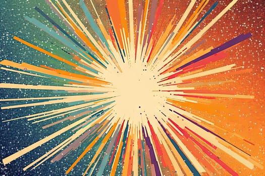 Sun burst in retro style with grungy dots. Vintage sun rays background. Generated AI