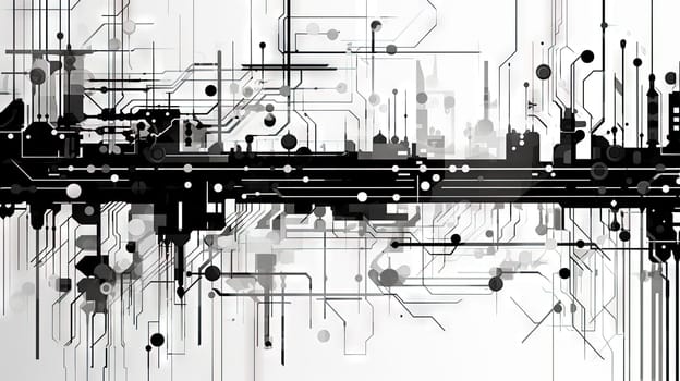 Abstract circuit board concept with black track lines on white background. Generated AI