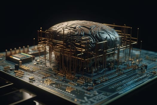 Artificial intelligence science concept with technological AI brain on the circuit board. Generated AI