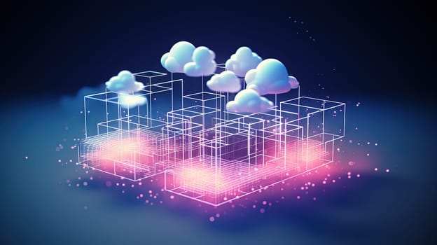 Data cloud structure concept with digital technology cloud sign for online backup and network compute power service. Generated AI