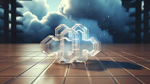 Data cloud structure concept with digital technology cloud sign for online backup and network compute power service. Generated AI