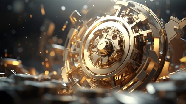 Technology or industrial background with abstract metallic gears in mechanism. Generated AI.
