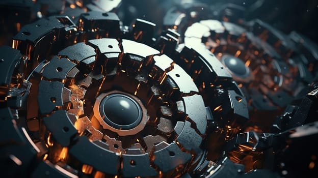 Technology or industrial background with abstract metallic gears in mechanism. Generated AI.
