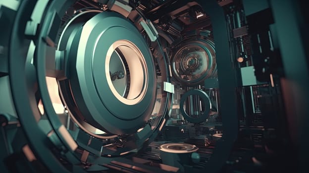 Technology abstract background with hud styled round interface elements in neon tech light. Generated AI