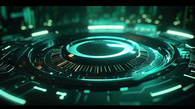 Technology abstract background with hud styled round interface elements in neon tech light. Generated AI