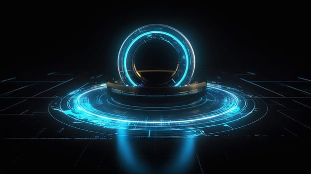 Futuristic graphic interface, technology abstract. Glowing HUD, science fiction abstract element. Generated AI