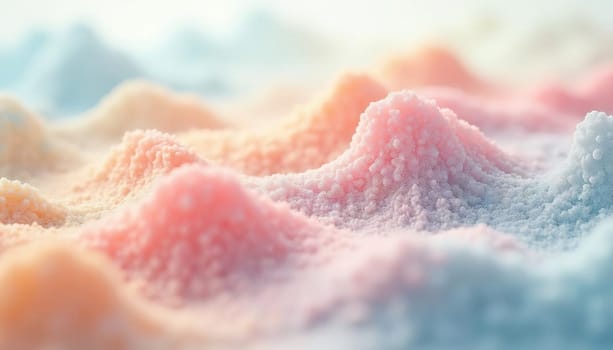 Abstract 3D topographic map with mountain formations in soft pastel colors, highlighting terrain variations in color hues. Generated AI.