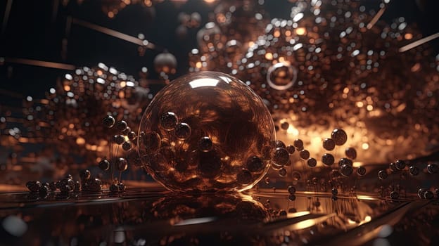 Abstract burst of wires and particles on technology background. Scientific abstraction with mess of microscopic connections. Generated AI