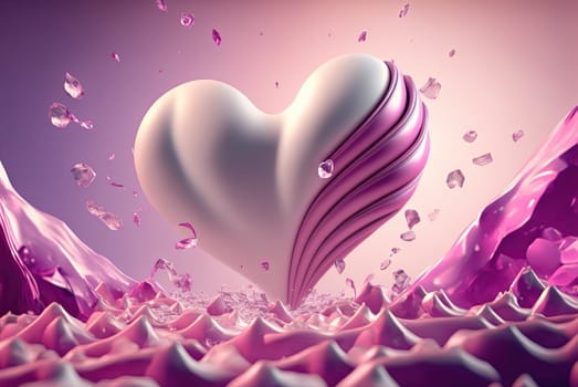 Sweet heart melt and dripping. Heart paint or cream design element, for Happy Valentine's Day greeting card. Generated AI.