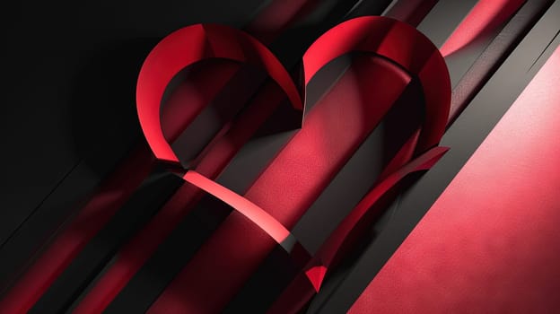 Layered red and black paper heart design in quilling art style. Generated AI.