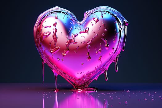 Chrome heart in y2k style with holographic liquid. Trendy Valentine's Day card. Generated AI