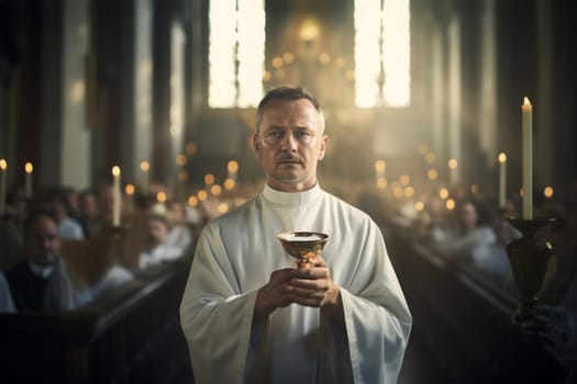 Sacred bread. Eucharistic body of Christ. Priest holding the chalice. Offertory, Eucharistic Prayer, Consecration, Lord’s Prayer. Daily bread. The Most Holy Body and Blood of Christ