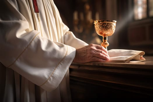 Sacred bread. Eucharistic body of Christ. Priest holding the chalice. Offertory, Eucharistic Prayer, Consecration, Lord’s Prayer. Daily bread. The Most Holy Body and Blood of Christ