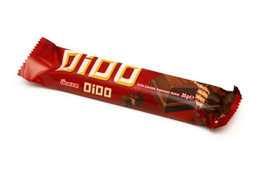Gaziveren Cyprus -10.02.2025 Tempting candy bar rests on a clean surface, promising a blend of chocolate, crunch, and sweetness perfect for a snack.